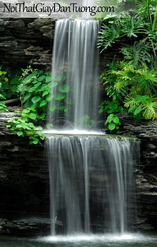 Tranh dán tường, thác nước trắng xóa nhiều tầng với cây xanh xung quanh DA3053