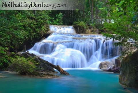 Tranh dán tường, thác nước chảy theo từng bậc tuyệt đẹp trong rừng xanh DA3092