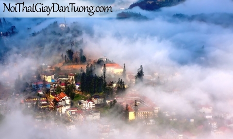 Tranh dán tường , ngắm cảnh thành phố sương mù DA0571