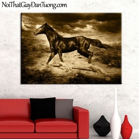 Tranh dán tường | bức tranh tuyệt tác chú ngựa chạy trên thảo nguyên DA004