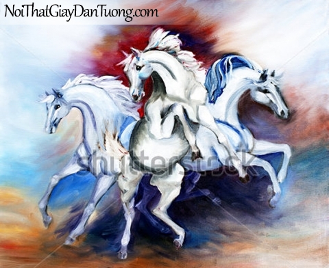 Tranh dán tường | bức tranh tuyệt tác với 3 chú ngựa tung vó đá của mình DA021