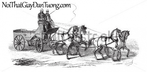Tranh dán tường | bức tranh những chú ngựa kéo xe cổ xưa