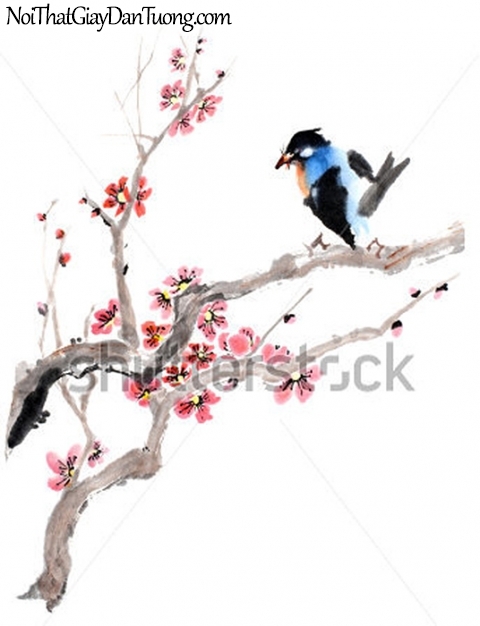 Tranh dán tường , ngắm cảnh chim đâụ trên cánh cây DA342