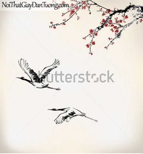 Tranh dán tường , ngắm cảnh đôi chim bay qua cánh đồng DA343