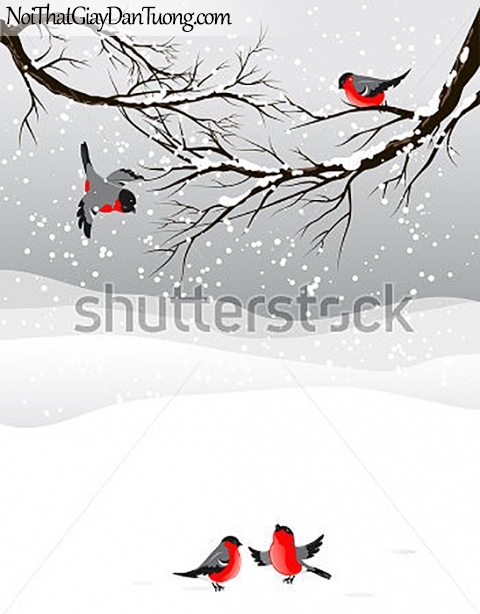 Tranh dán tường , mùa đông tuyết rời và những con chim én DA378