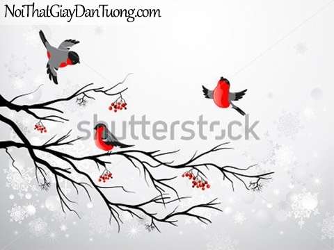 Tranh dán tường , ngắm đàn chim đậu và đàng đau giận trên cánh cây DA377
