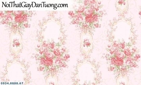 Lily | Giấy dán tường Lily 36011-2 | giấy dán tường bông hoa màu hồng, màu vàng, dây hoa leo uốn lượn đẹp