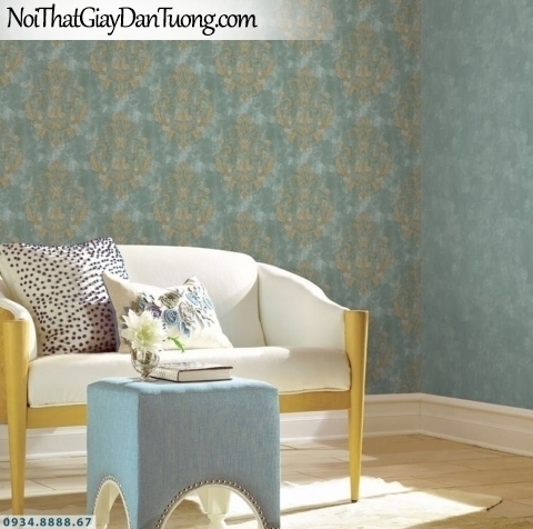 GRAVENTO | Giấy dán tường màu xanh chuối, màu vàng chanh, họa tiết cổ điển Châu Âu, phu hợp phòng ngủ và phòng khách | Giấy dán tường Gravento TL345552