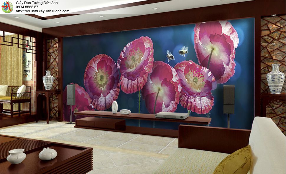 3318 - Tranh dán tường những bông hoa màu tím, điểm nhấn phòng ngủ đẹp