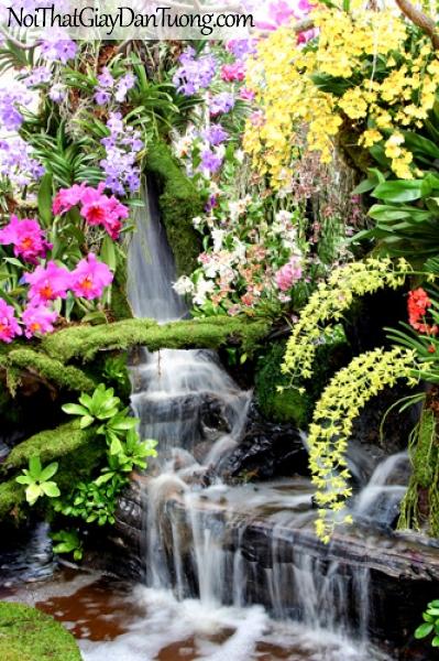 Tranh dán tường | thác nước chảy dưới giàn hoa