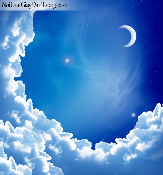 Tranh dán tường, vầng trăng với bầu trời mây thơ mộng DA0302