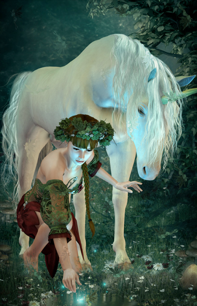 Tranh dán tường | cô gái và chú ngựa trong khu rừng DA026