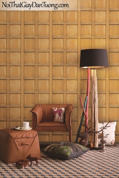 Giấy dán tường giả gỗ, những thanh gỗ nhỏ đan xen vào nhau, ô vuông, màu vàng 82958-2 gp