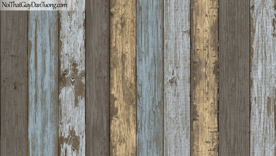Giấy dán tường giả gỗ, những thanh gỗ nhỏ xếp cạnh nhau, màu vàng, xanh, nâu 87022-4 g