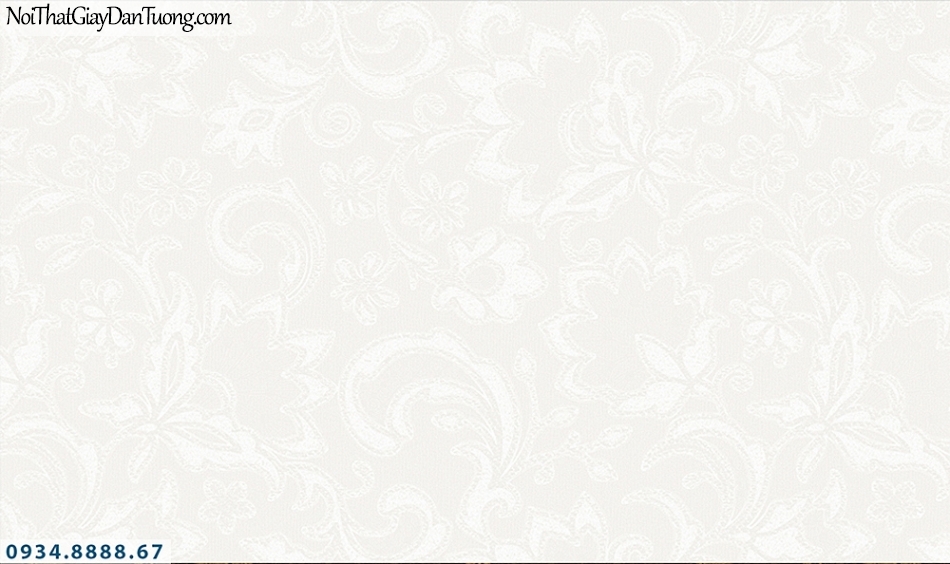 FLORIA | Giấy dán tường Floria 7707-1 | giấy dán tường hoa văn chìm cổ điển, màu trắng