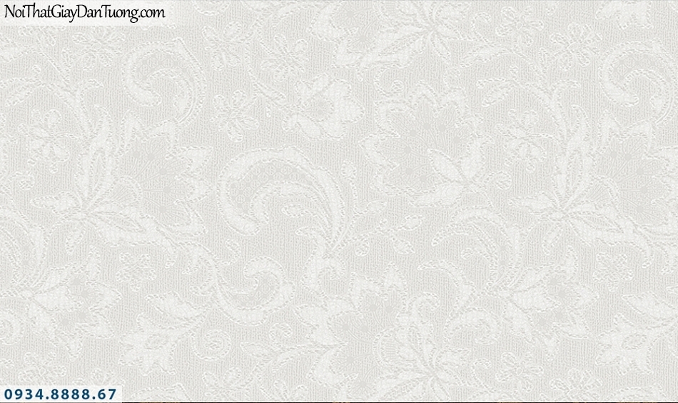 FLORIA | Giấy dán tường Floria 7707-2 | giấy dán tường hoa văn chìm màu xám, họa tiết dạng hoa thêu trên vải