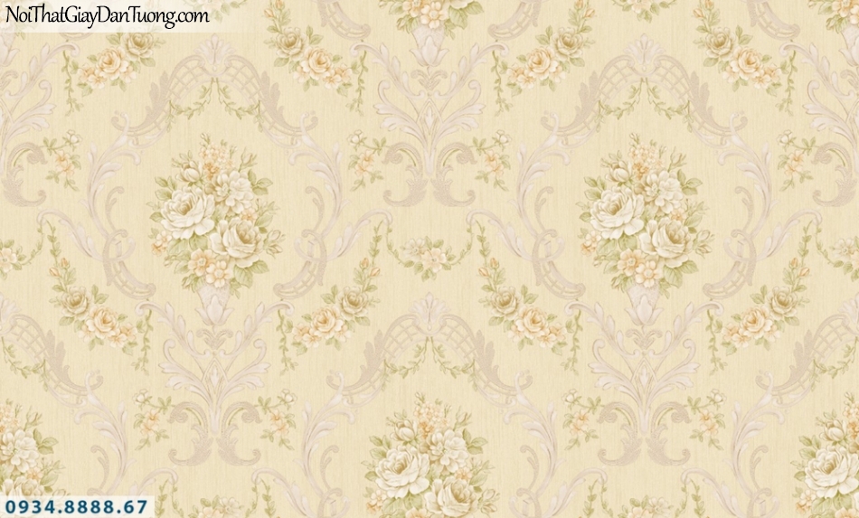 GRAVENTO | Giấy dán tường họa tiết cổ điển màu vàng kem, phong cách Châu Âu | Giấy dán tường Gravento TL345583