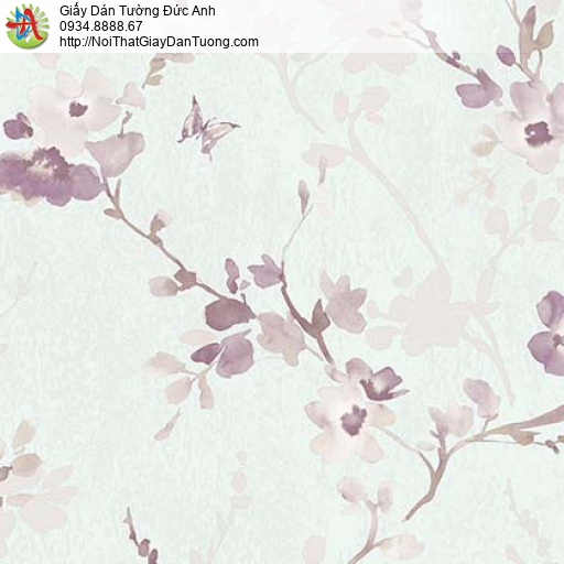 Florence 82053-3 | Giấy dán tường hoa lá màu tím nền màu xanh nhạt
