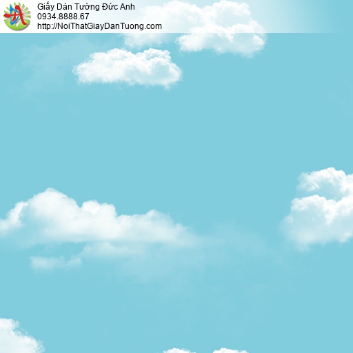 3826-2 Giấy dán trần bầu trời xanh mây trắng, giấy dán tường màu xanh