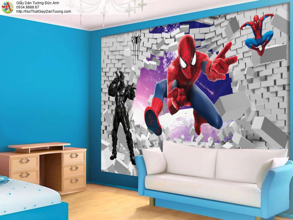 2164 - Tranh dán tường trẻ em, siêu nhân người nhện, spider man 3D HCM