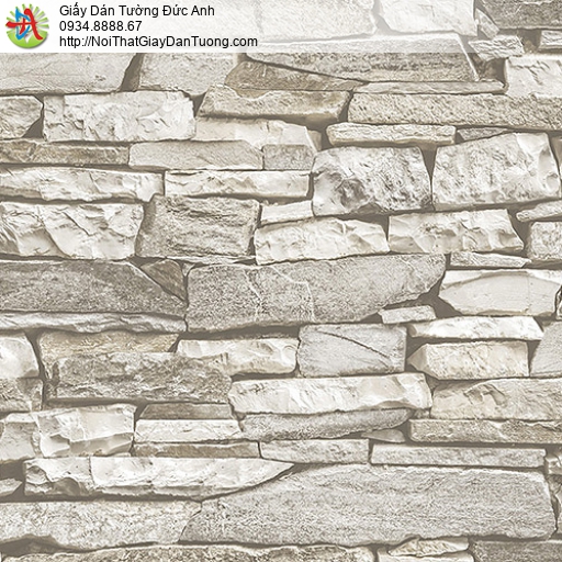 27056 - Giấy dán tường giả đá 3D màu xám nhạt, tường đá xếp chồng nhau