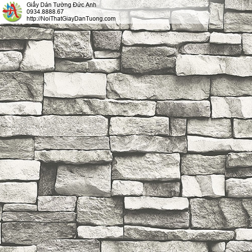 27114 - Giấy dán tường giả đá 3D màu xám, bức tường đá xếp chồng đẹp
