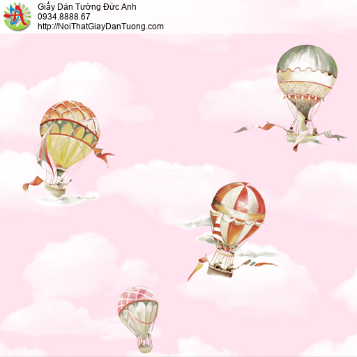 35003-1 Giấy dán tường trẻ em hình khinh khí cầu màu hồng trên trời