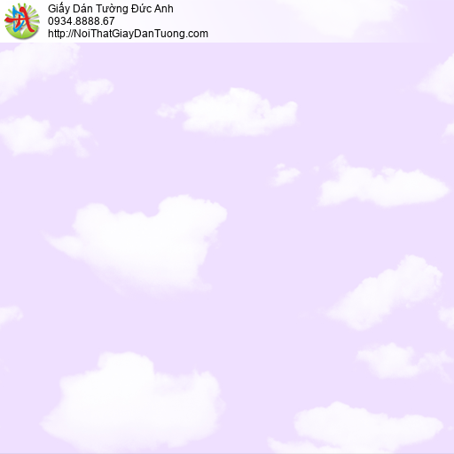 35004-4 Giấy dán tường hình bầu trời màu tím mây trắng, giấy dán trần