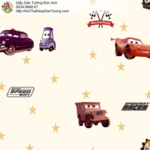 35005-3 Giấy dán tường vương quốc xe hơi, phim hoạt hình car cho em bé