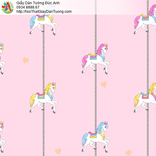35011-1 Giấy dán tường hình những chú ngựa bay màu hồng cho trẻ em