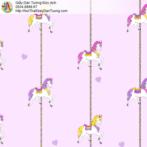 35011-2 Giấy dán tường trẻ em hình các chú ngựa bay màu tím, hồng phấn
