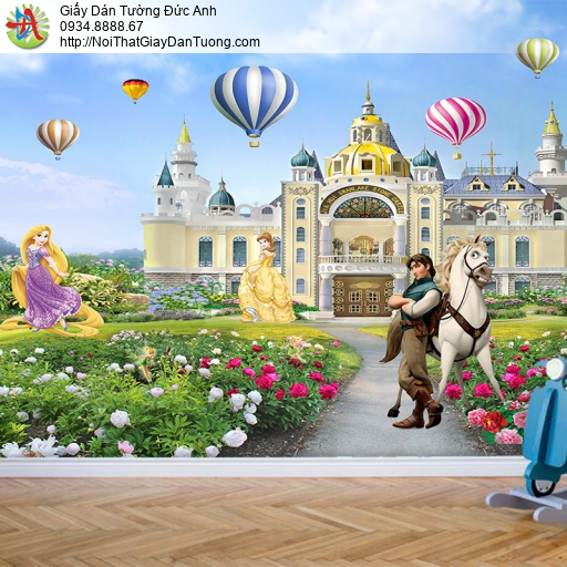 2166 Tranh dán tường lâu đài hoàng tử công chúa Disney, phòng trẻ em