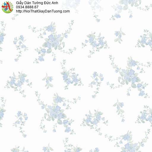 MG2053 Giấy dán tường những bông hoa nhỏ màu xanh trên nền trắng, giấy dán tường bông hoa nhỏ