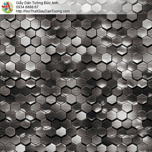 Mozen 70021-4, Giấy dán tường hoa văn hình tổ ong 3D màu đen, lục giác lập thể mà đen trắng