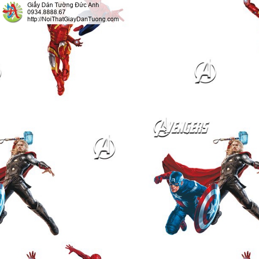Giấy dán tường các siêu anh hùng Marvel studio Avenger, người sắt ( Iron man ), Thần sấm ( Thor ), SPIDER MAN ( người nhện ) Đội trưởng Mỹ (Captain America), Happy story 6808-1B