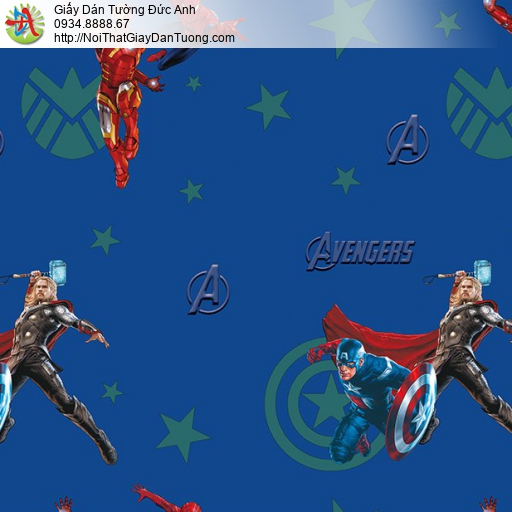 Giấy dán tường các siêu anh hùng Marvel studio Avenger, người sắt ( Iron man ), Thần sấm ( Thor ), SPIDER MAN ( người nhện ) Đội trưởng Mỹ (Captain America), Happy story 6808-2B