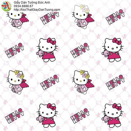 Giấy dán tường hình Hello Kitty màu hồng đẹp, Happy story 6811-1B