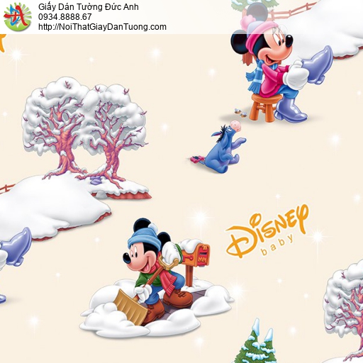 Giấy dán tường trẻ em Disney Mickey & Minnie màu vàng kem, Happy story 6814-1B