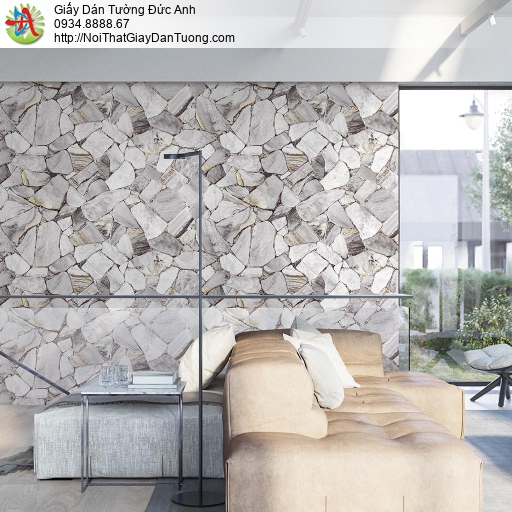 Giấy dán tường giả đá màu trắng xám, giả đá 3D cao cấp Hàn Quốc, Natural 87028-2