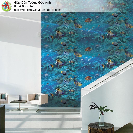 Giấy dán tường đại dương, đáy biển màu xanh dương những đàn cá lượn tung tăng, Natural 88424-1
