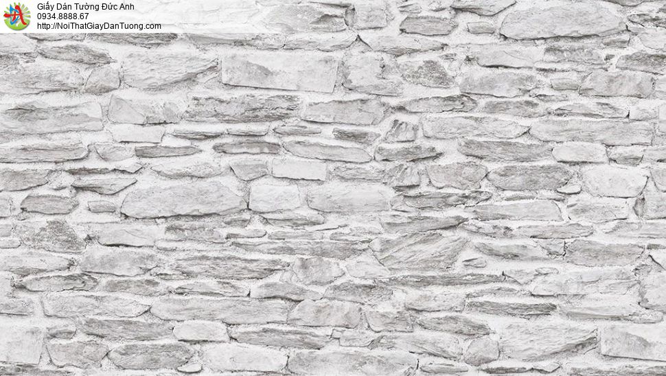 Giấy dán tường giả đá 3D màu xám trắng, những hòn đá lớn, vách tường đá to, Natural 88434-1