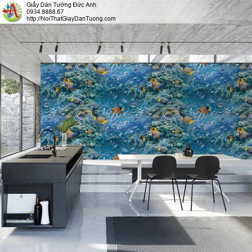 Giấy dán tường hình đáy đại dương, những đàn cá dưới đáy biển màu xanh dương, Natural 88424-2