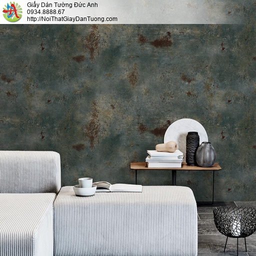 Giấy dán tường màu xanh bê tông, giấy giả xi măng màu xanh rêu cũ, bức tường cổ, Natural 88431-4