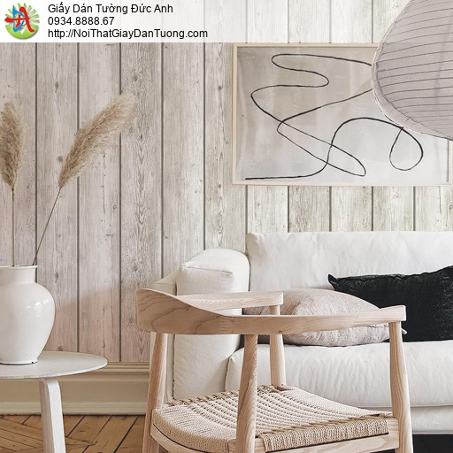 Giấy dán tường vân gỗ màu trắng xám đẹp, giấy giả gỗ dạng thanh gỗ đứng đẹp, Natural 88427-1