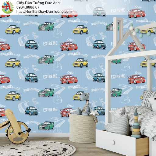 5135-2 Giấy dán tường hoạt hình ô tô car màu xanh da trời