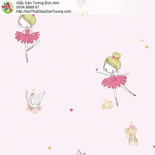 5145-2 Giấy dán tường điệu múa thiên nga trên nền màu hồng phấn cho trẻ em