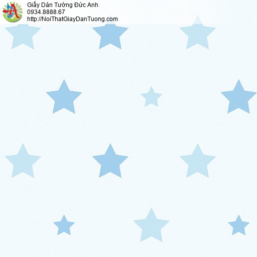 5152-2 Giấy dán tưởng hình những ngôi sao màu xanh da trời nhạt, ngôi sao 5 cánh to nhỏ