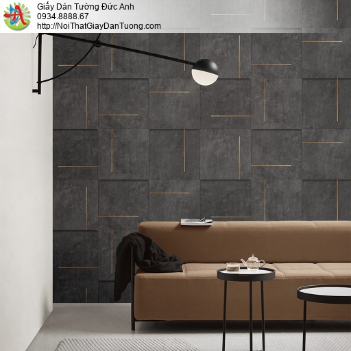34517-4 Giấy dán tường màu xám tối giả đá hình khối vuông 3D hiện đại nhất 2022