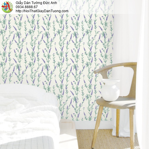 70250-1 Giấy dán tường họa tiết hoa oải hương tím quyến rũ trên nền giấy màu trắng đẹp đẽ