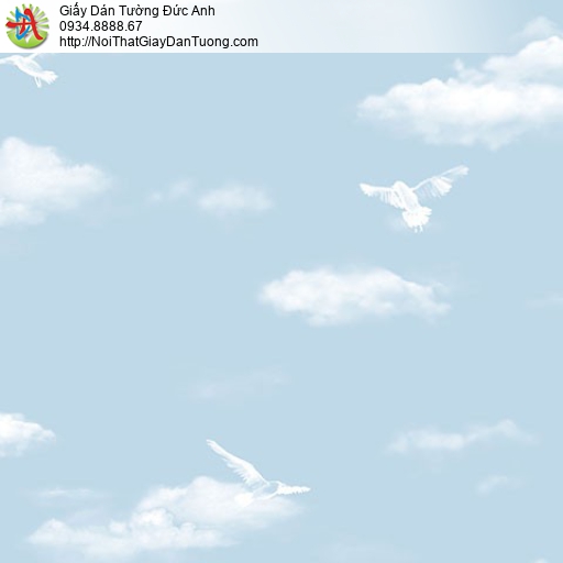 9404-1 Giấy dán tường màu xanh pastel, hình ảnh bầu trời xanh thẳm bình yên